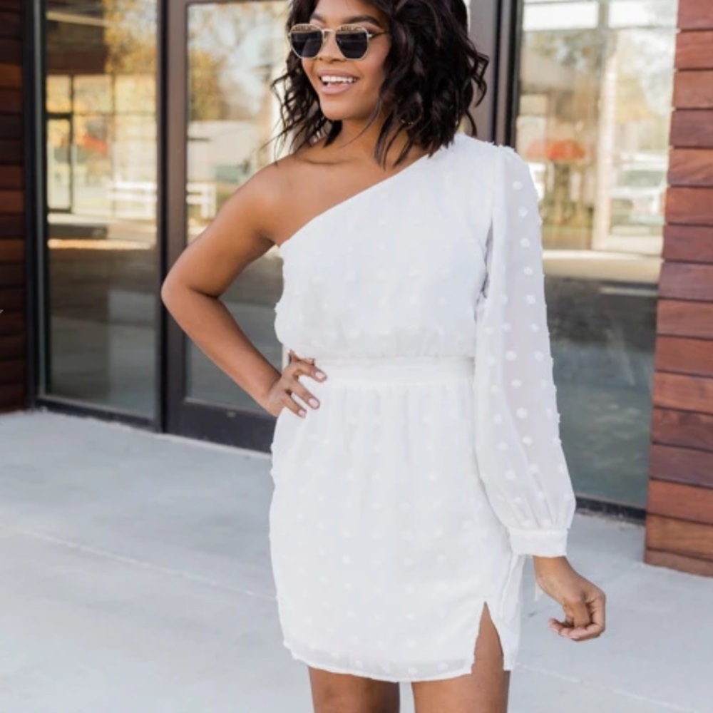 Pink Lily Boutique One Shoulder Mini White Dress
